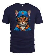 Hip Hop Cat DJ Hoodie T-Shirt - navy t-shirt on white background