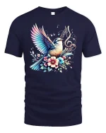 Singing Bird Music Notes Tee - navy t-shirt on white background
