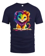Colorful Baby Lion Art T-Shirt - navy t-shirt on white background