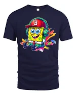 Funny Cartoon Sponge T-Shirt - navy t-shirt on white background