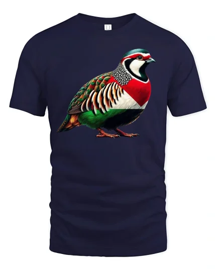 Colorful Partridge Bird T-Shirt - navy t-shirt on white background