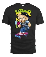 Hip Hop Skateboard Bear Tee - black t-shirt on white background