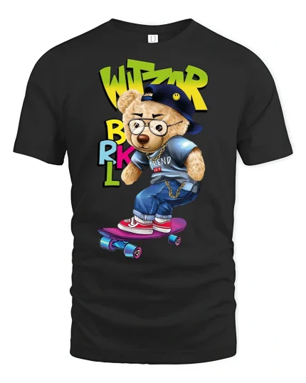 Hip Hop Skateboard Bear Tee - black t-shirt on white background