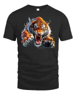 Roaring Tiger Attack Graphic T-Shirt - black t-shirt on white background