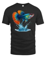 Colorful Guppy Splash Fish T-Shirt - black t-shirt on white background