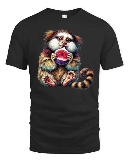 Cute Monkey Eating Fruit T-Shirt - black t-shirt on white background