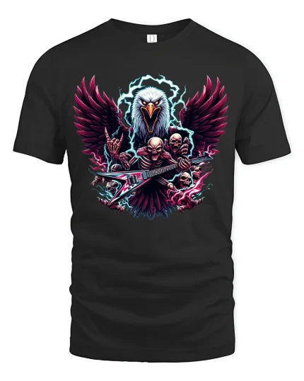 Metal Eagle Guitar Rock Skull T-Shirt - black t-shirt on white background