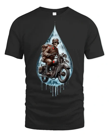 Skull Soldier Rider Motorcycle T-Shirt - black t-shirt on white background