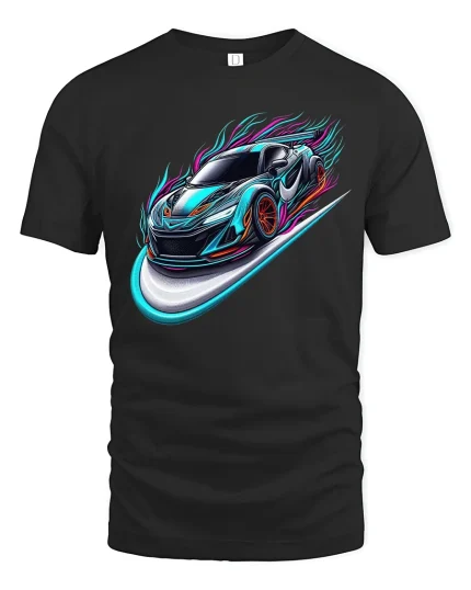 Neon Speed Racing Car Streetwear T-Shirt - black t-shirt on white background
