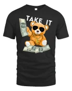 Money Bear Graphic T-Shirt - black t-shirt on white background