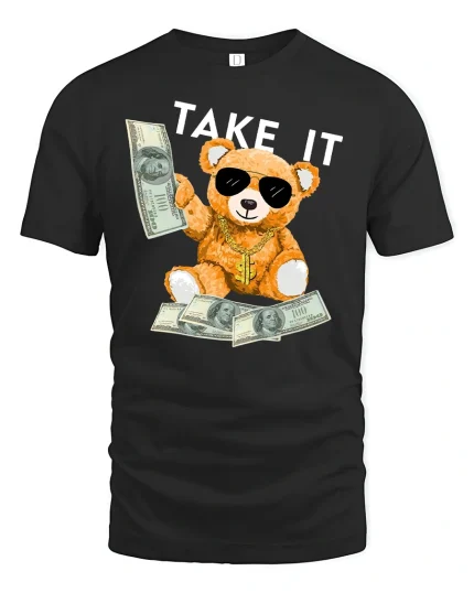 Money Bear Graphic T-Shirt - black t-shirt on white background