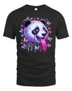 Trippy Panda T-Shirt with Colorful Butterflies - black t-shirt on white background