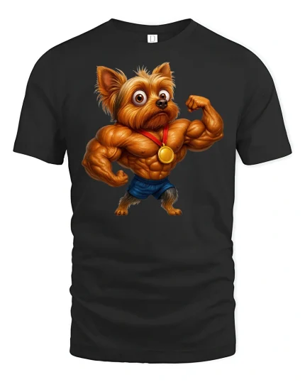 Funny Muscular Dog Bodybuilder T-Shirt - black t-shirt on white background