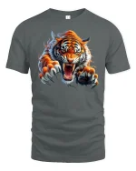 Roaring Tiger Attack Graphic T-Shirt - gray t-shirt on white background