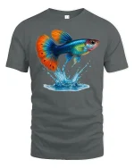 Colorful Guppy Splash Fish T-Shirt - gray t-shirt on white background