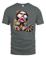 Cute Monkey Eating Fruit T-Shirt - gray t-shirt on white background
