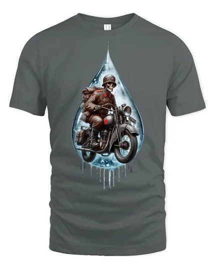 Skull Soldier Rider Motorcycle T-Shirt - gray t-shirt on white background