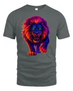 Neon Flame Lion Roaring T-Shirt - gray t-shirt on white background