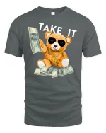 Money Bear Graphic T-Shirt - gray t-shirt on white background