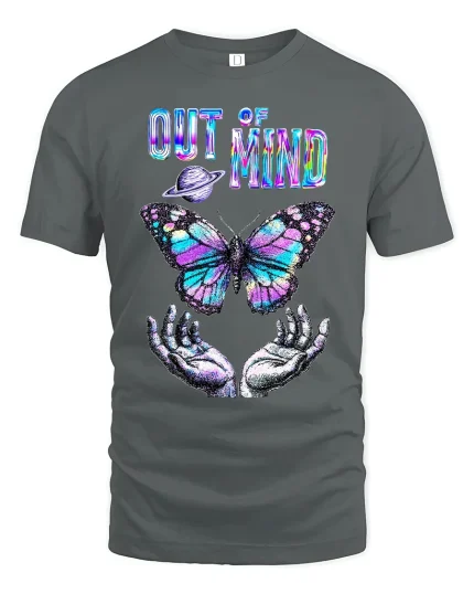 Out of Mind Butterfly Graphic T-Shirt - gray t-shirt on white background