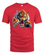 Roaring Tiger Attack Graphic T-Shirt - red t-shirt on white background