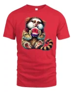 Cute Monkey Eating Fruit T-Shirt - red t-shirt on white background