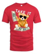 Money Bear Graphic T-Shirt - red t-shirt on white background