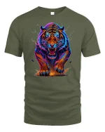 Neon Tiger Power Graphic Tee - military green t-shirt on white background