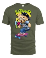 Hip Hop Skateboard Bear Tee - military green t-shirt on white background