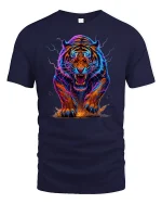 Neon Tiger Power Graphic Tee - navy t-shirt on white background