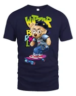 Hip Hop Skateboard Bear Tee - navy t-shirt on white background