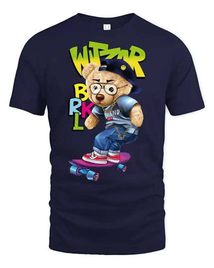 Hip Hop Skateboard Bear Tee - navy t-shirt on white background