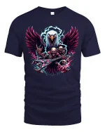 Metal Eagle Guitar Rock Skull T-Shirt - navy t-shirt on white background