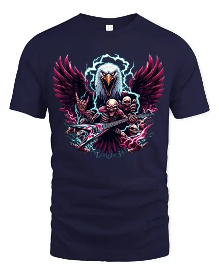 Metal Eagle Guitar Rock Skull T-Shirt - navy t-shirt on white background