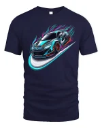 Neon Speed Racing Car Streetwear T-Shirt - navy t-shirt on white background