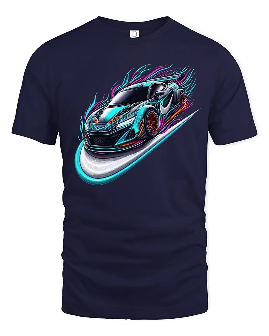Neon Speed Racing Car Streetwear T-Shirt - 1 Neon Speed Racing Car Streetwear T-Shirt - navy t-shirt on white background