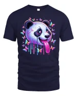 Trippy Panda T-Shirt with Colorful Butterflies - navy t-shirt on white background