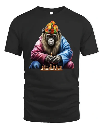 Smart Monkey Chess Master T-Shirt - black t-shirt on white background