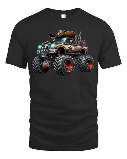 Cowboy Monster Truck Graphic Tee - black t-shirt on white background
