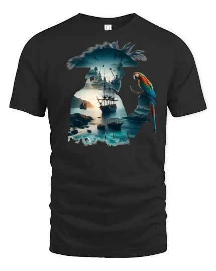 Pirate Ship Ocean Adventure T-shirt - black t-shirt on white background