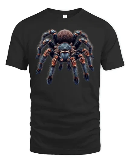 Giant Tarantula Spider Realistic Tee - black t-shirt on white background