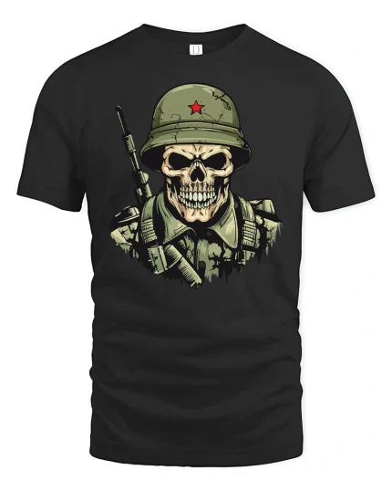 Skeleton Soldier Army Military T-shirt - black t-shirt on white background