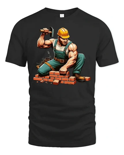 Strong Builder Construction Worker Tee - black t-shirt on white background