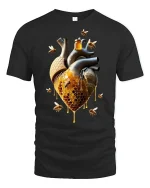Honeycomb Heart Bees T-Shirt - black t-shirt on white background