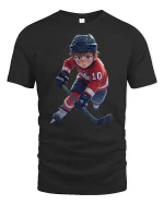 Youth Hockey Player Action T-Shirt - black t-shirt on white background
