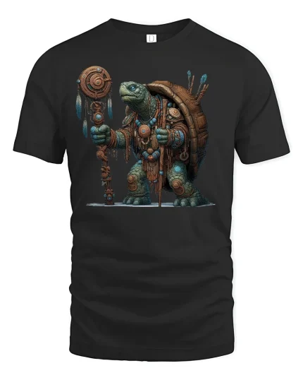 Mystic Turtle Warrior Tribal T-Shirt - black t-shirt on white background