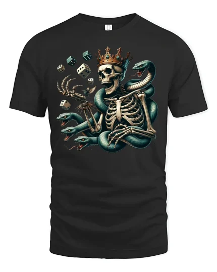 Skeleton King Snake Crown Tshirt - black t-shirt on white background