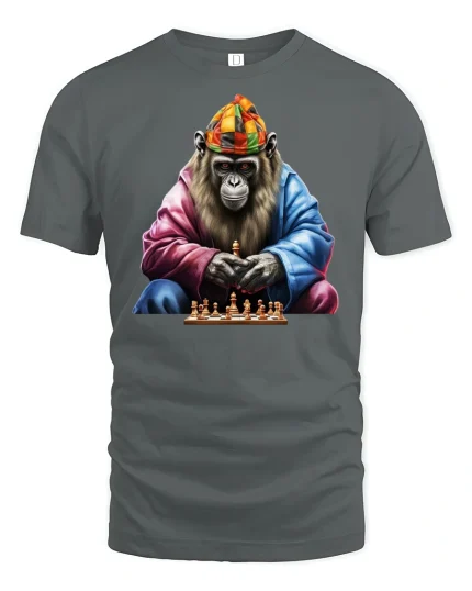 Smart Monkey Chess Master T-Shirt - gray t-shirt on white background