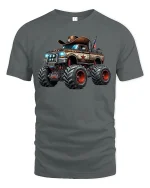 Cowboy Monster Truck Graphic Tee - gray t-shirt on white background