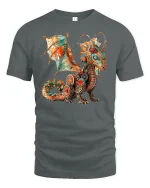 Steampunk Dragon Fantasy T-shirt - gray t-shirt on white background